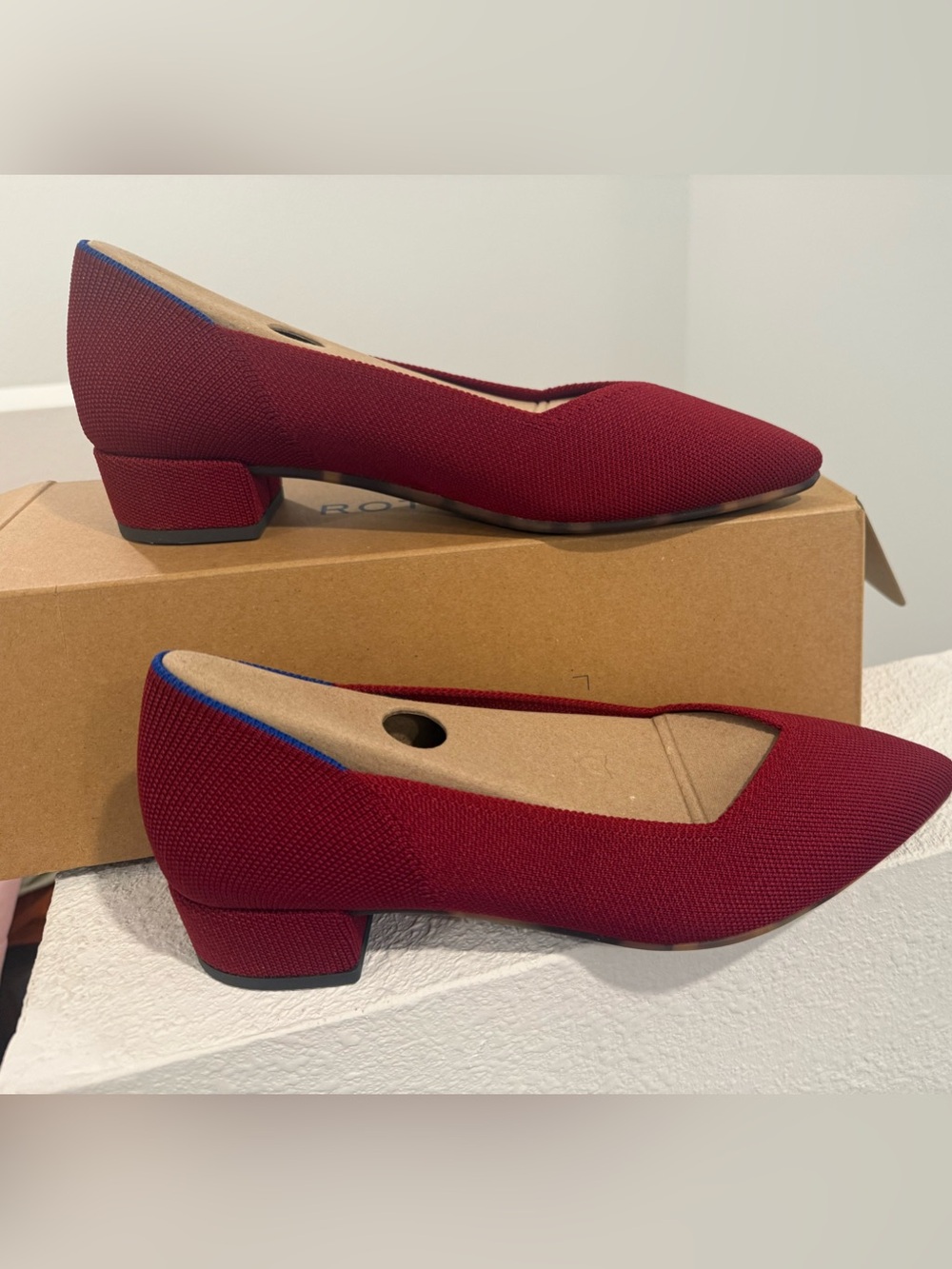 Rothy's Women's Pointed Low Block Heel Flats in Burgundy